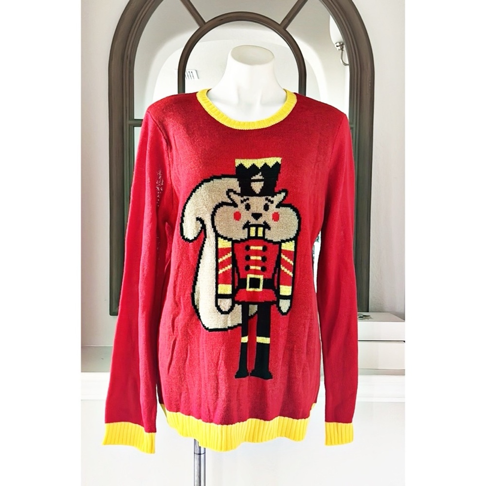 NWT Norther Pole Nutcracker Chipmunk Sweater, Red/Yellow, Size XL New with Tag
